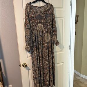 SHEIN Brown and Tan Bishop Sleeve Sundress